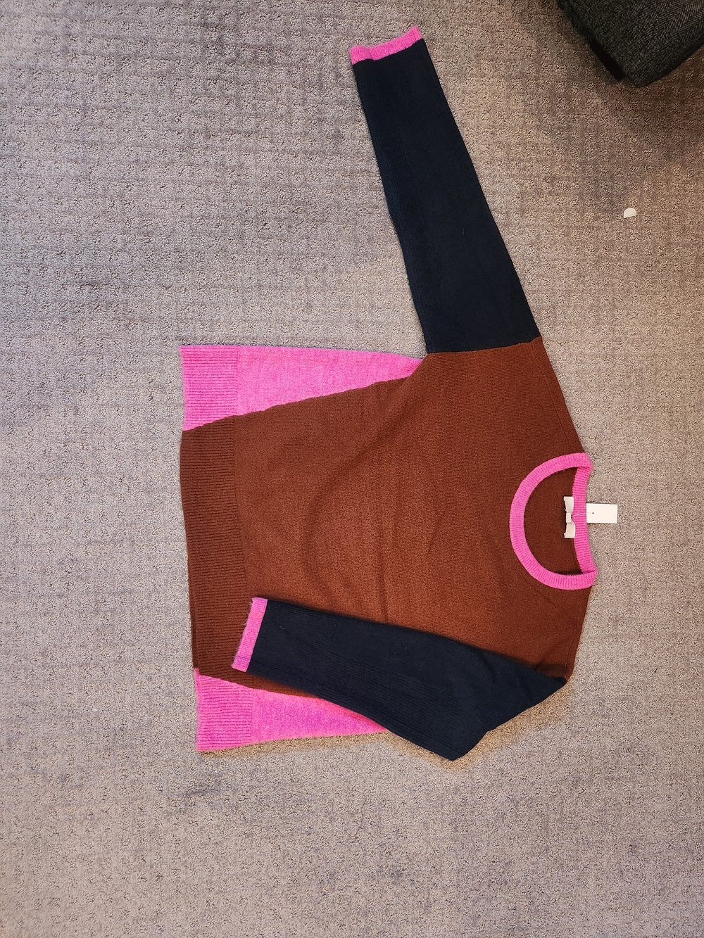 LOFT Colorblock Crewneck Sweater in Brown, Pink & Navy